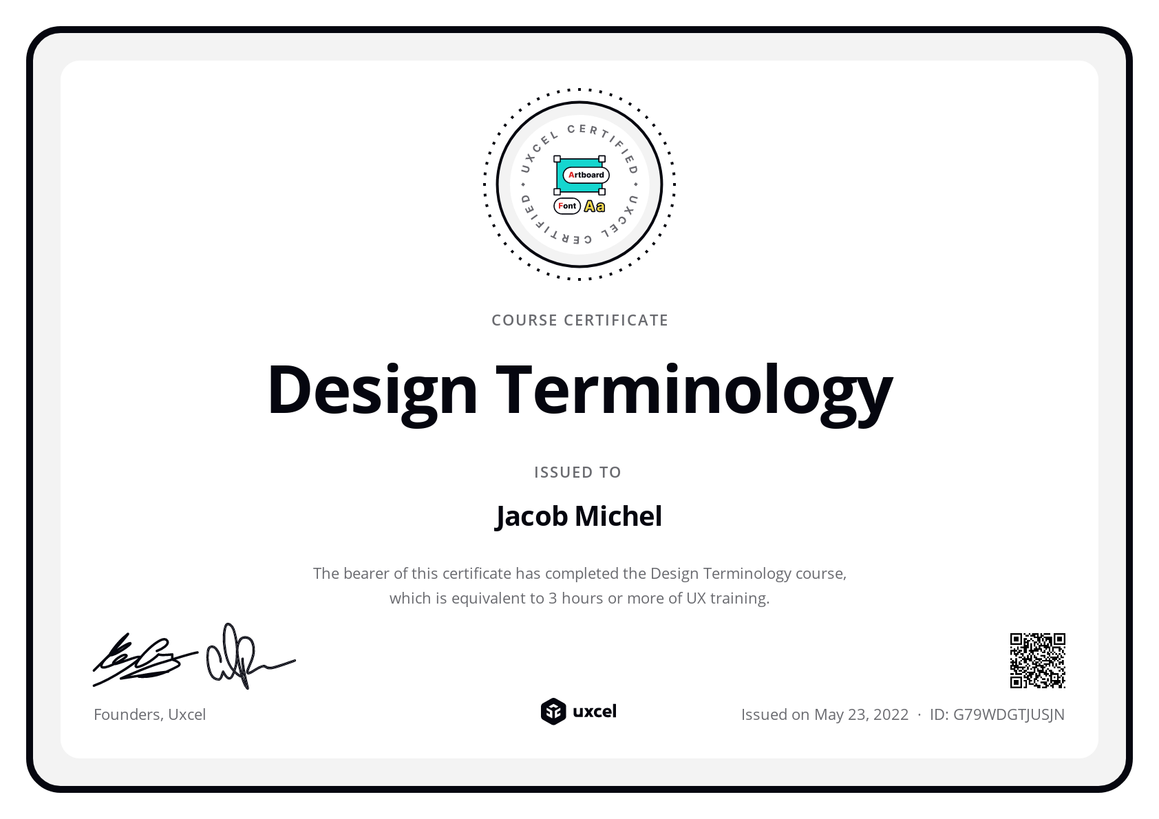 Jacob Michel's certificate